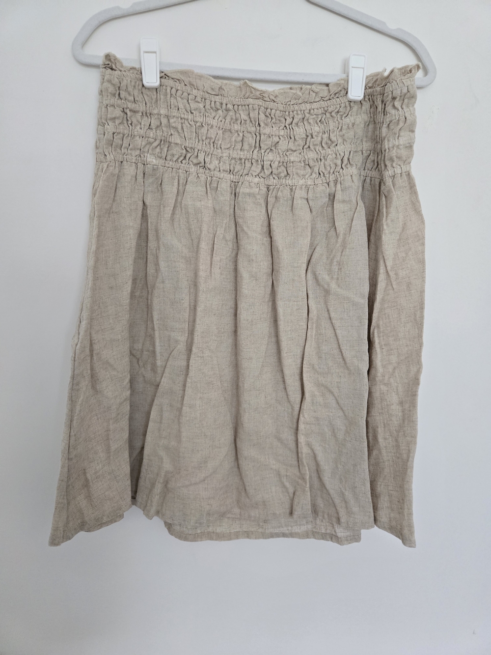 New! Anthropologie Beige Smocked Waist Linen Blend Skirt Normcore Boho Chic M